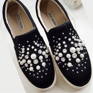Steve Madden Black Pearl & Crystal Slip-On Sneakers